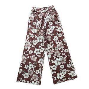 Abercrombie & Fitch Floral Linen Blend Wide Leg Pull On Pants Size Small
